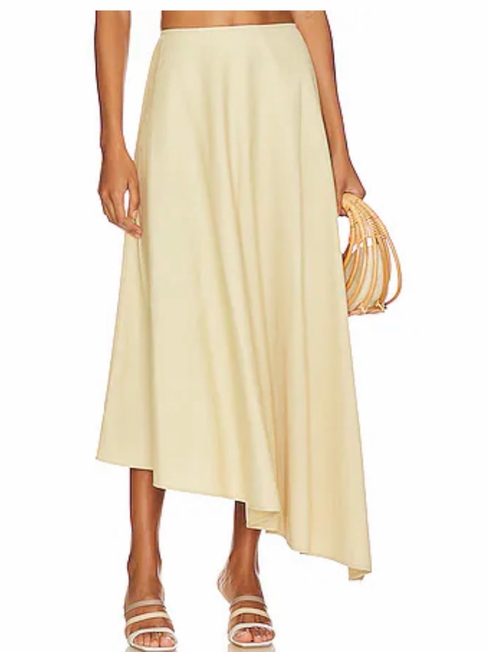 WeWoreWhat Cream Asymmetrical Midi Skirt